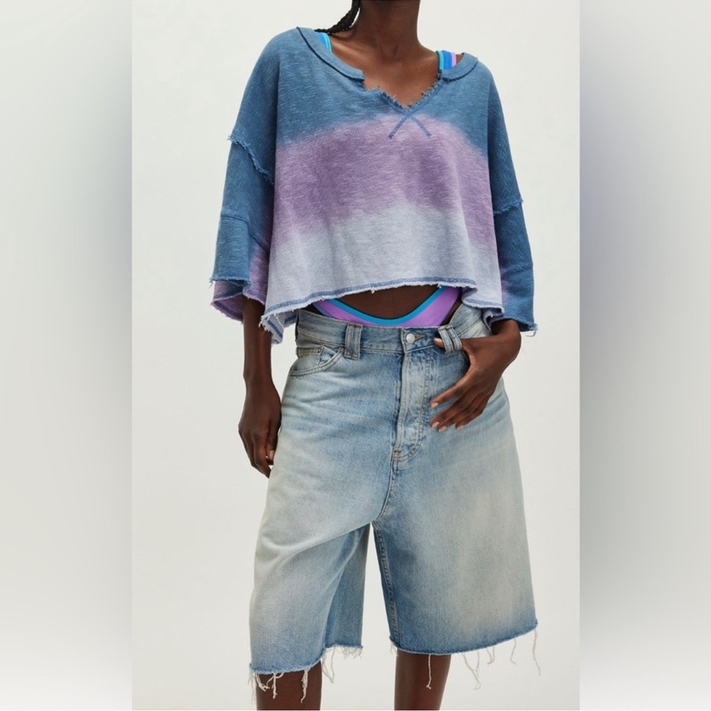 Free People We The Free After Midnight Washed Tie Dye Ombré Oversized Tee - Picture 2 of 5